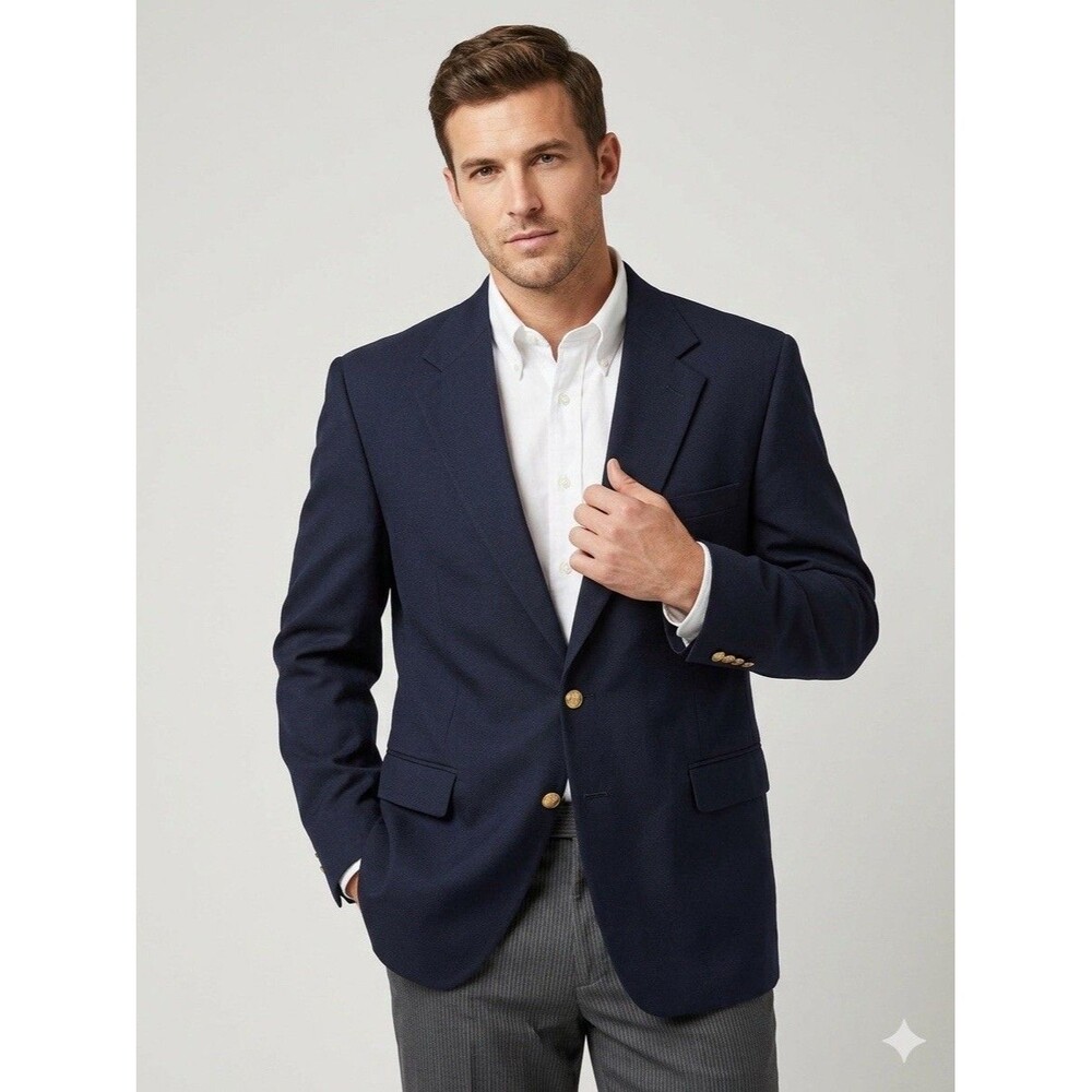 Dario di Napoli Mens 50R Wool Blazer Italy Navy Blue Gold Button Sport Coat NWoT